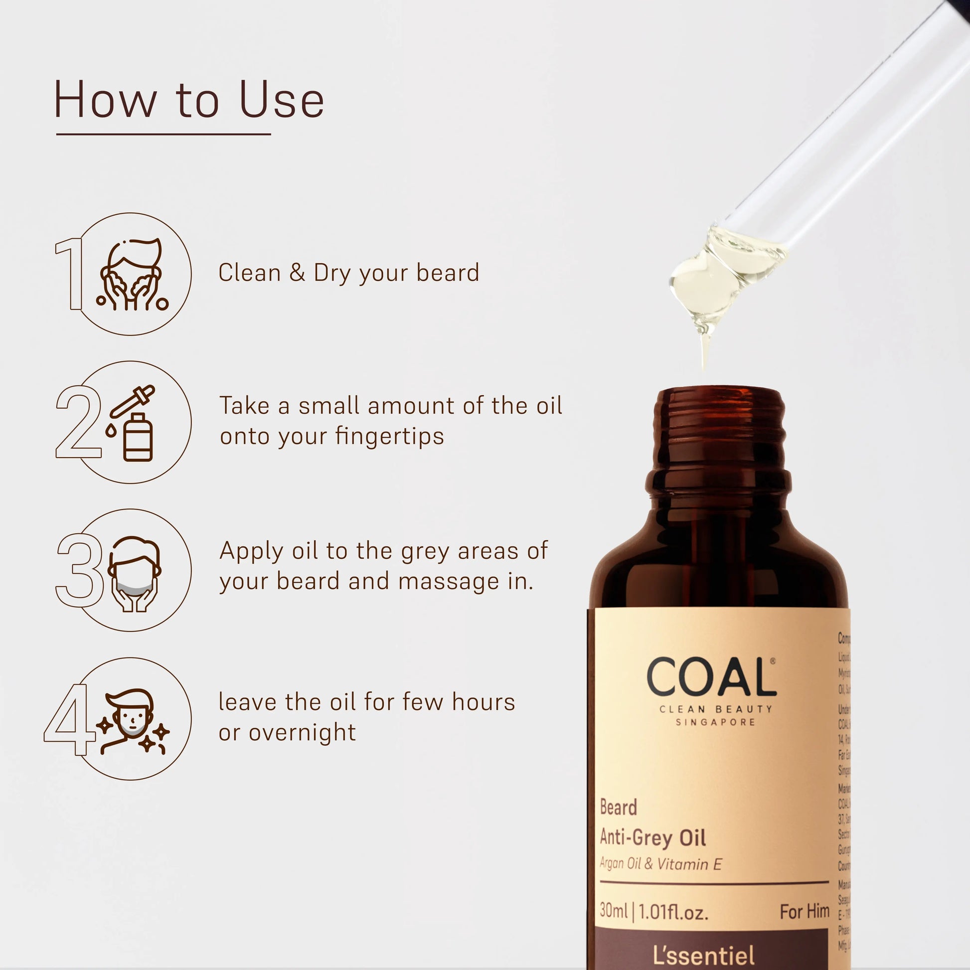 Beard Anti Grey Oil - For Him - Coal Clean Beauty