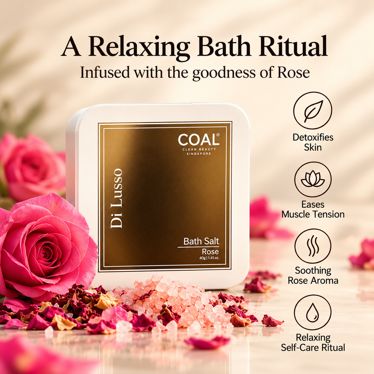 Rose Bath Salt - 40g - Coal Clean Beauty